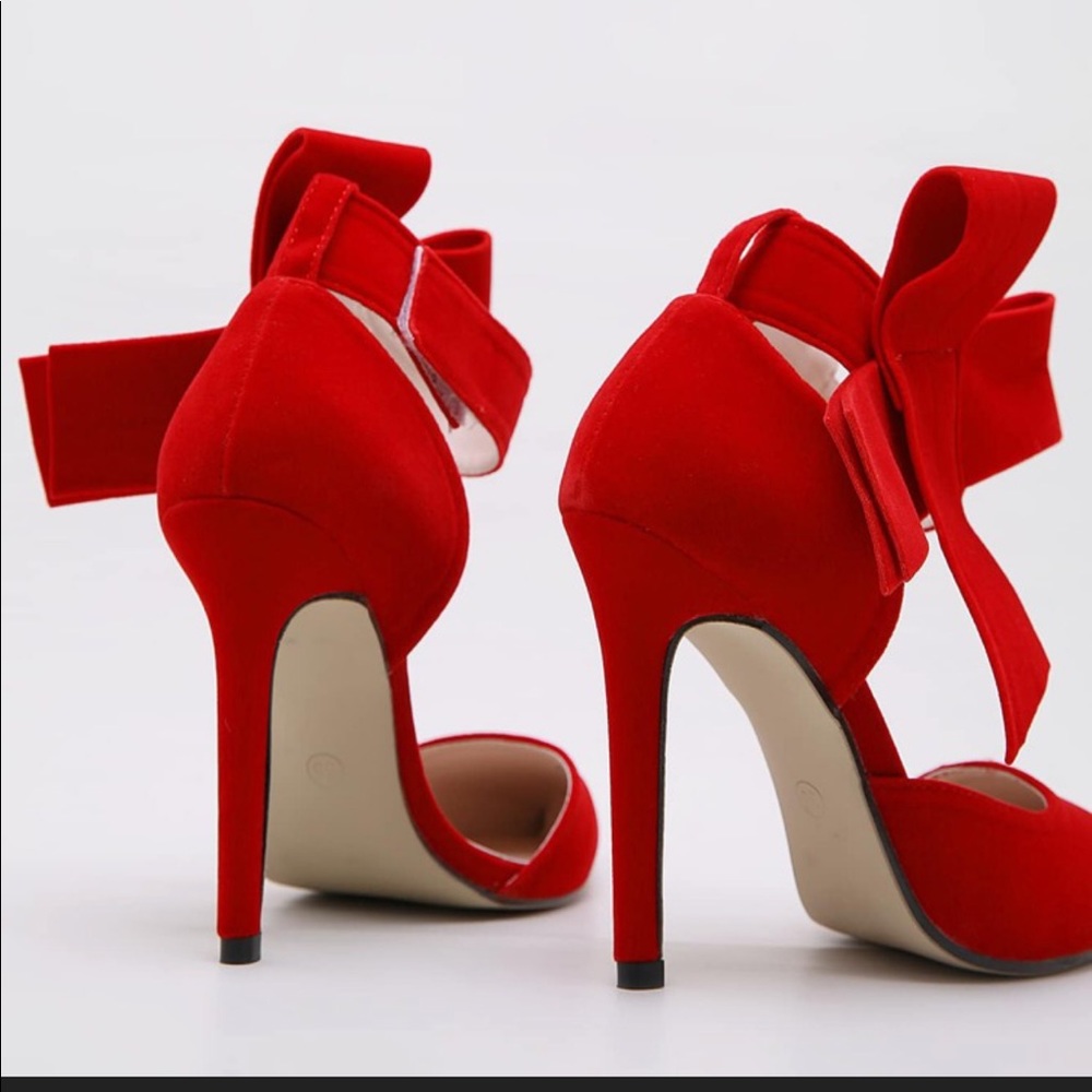 Sold! NEW MMJoly 💋 Red Suede Bow Stilettos - Picture 7 of 9